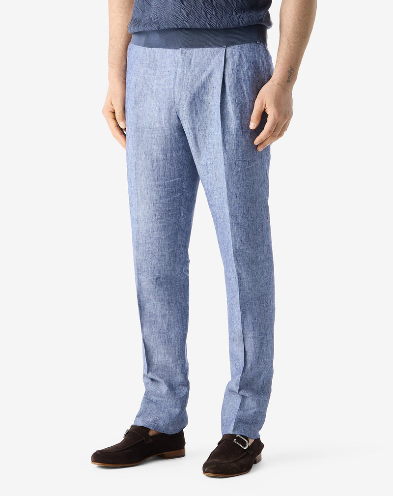 Pantaloni 1 pince grigio chiaro in chambray di puro lino 3