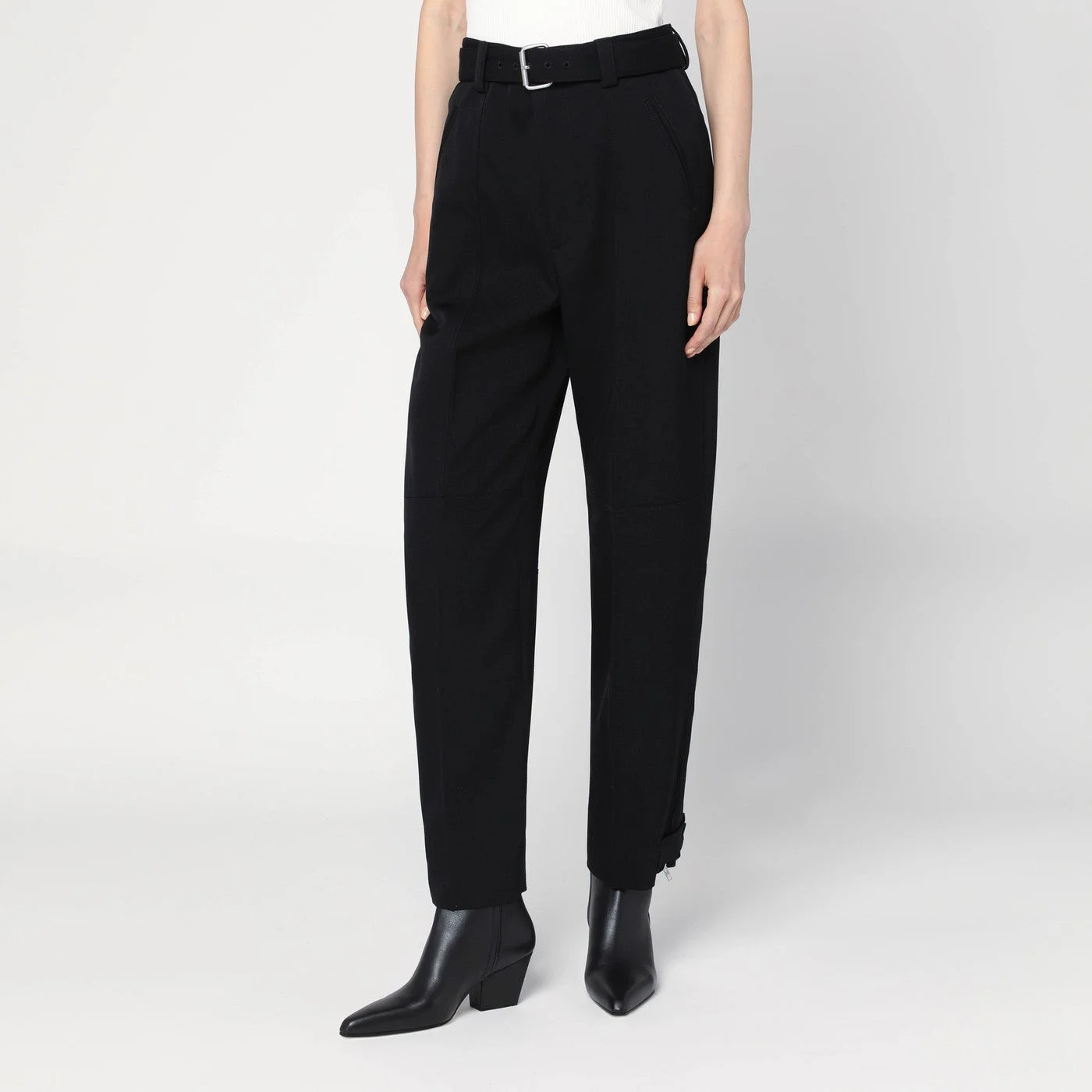Black twill cotton trousers - 1