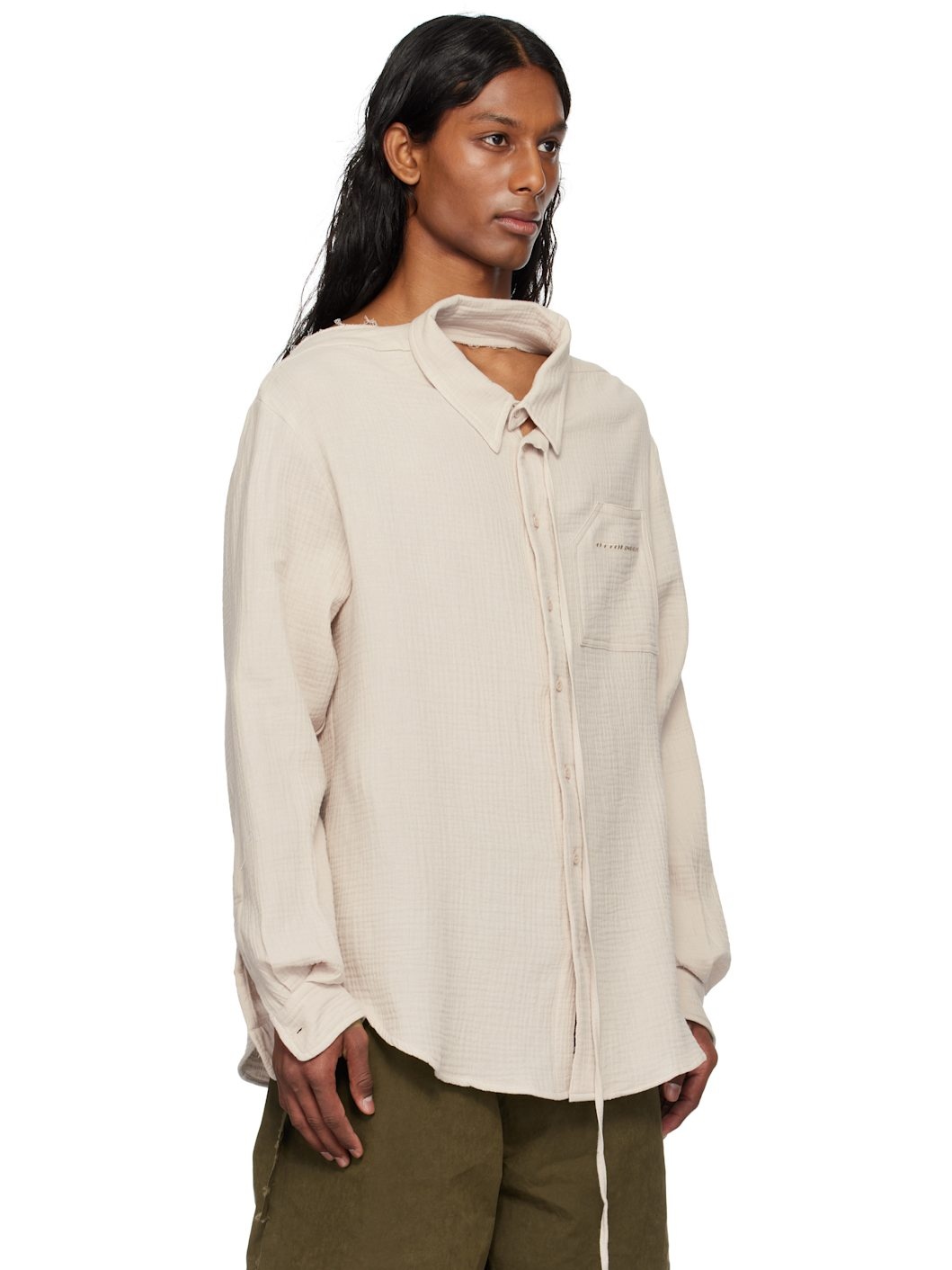 Beige Oversized Mousseline Cut-Out Shirt - 2