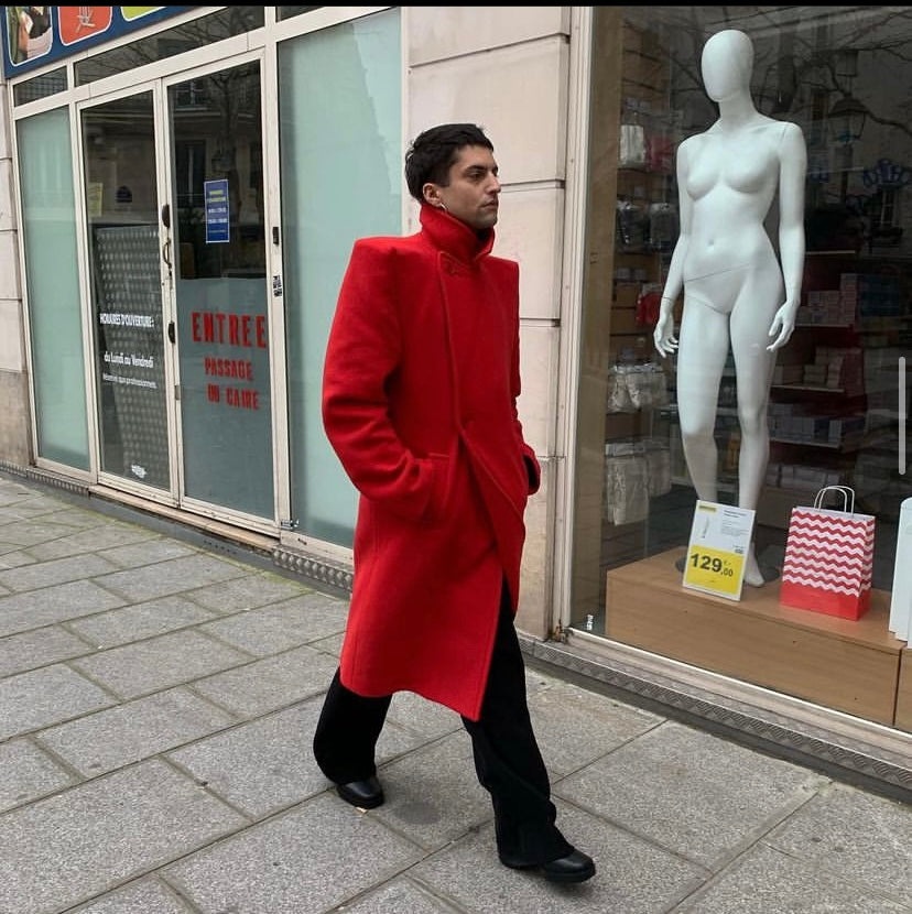 BALENCIAGA Balenciaga Ss19 runway 80s boxy shoulder red camel wool coat jacket 46 dusty.archive REVERSIBLE