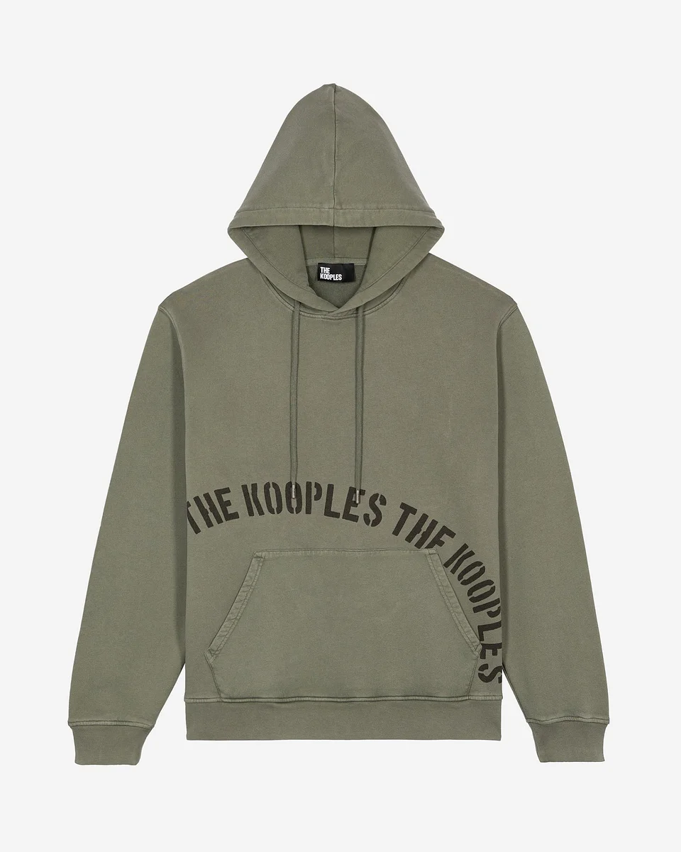 HOODED SWEATSHIRT WITH KHAKI SCREEN PRINT - 1