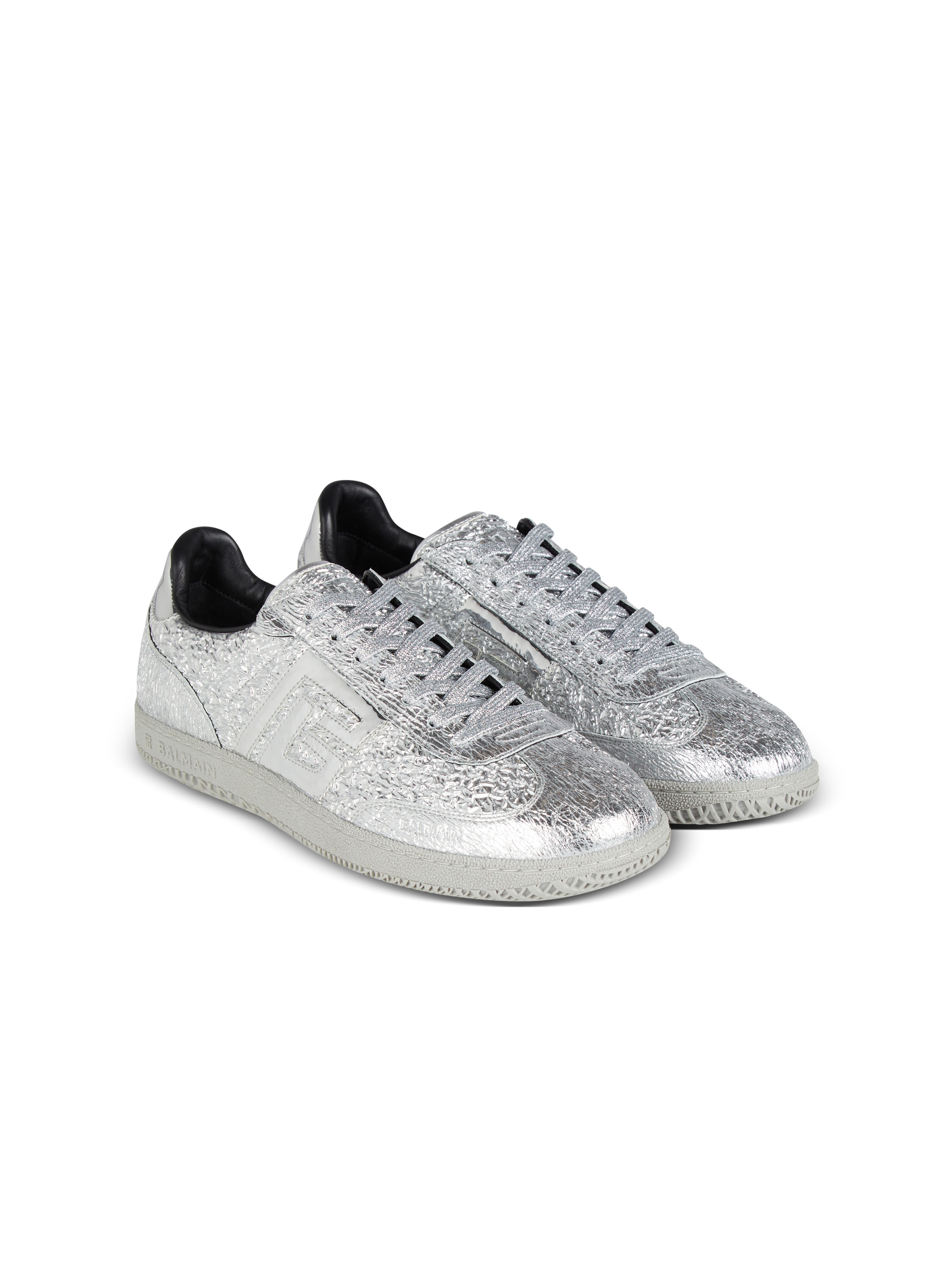 Balmain Swan silver leather trainers - 2