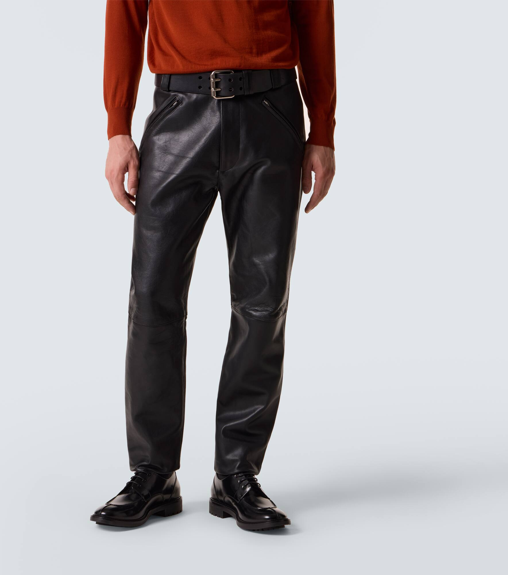 Leather straight pants - 3