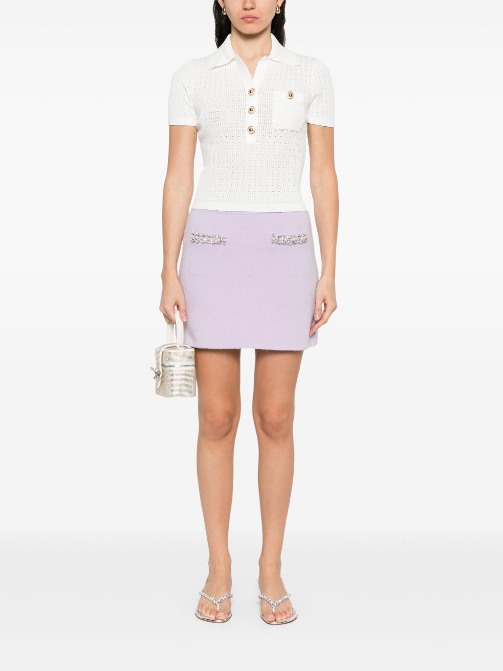 pointelle-knit polo top - 2