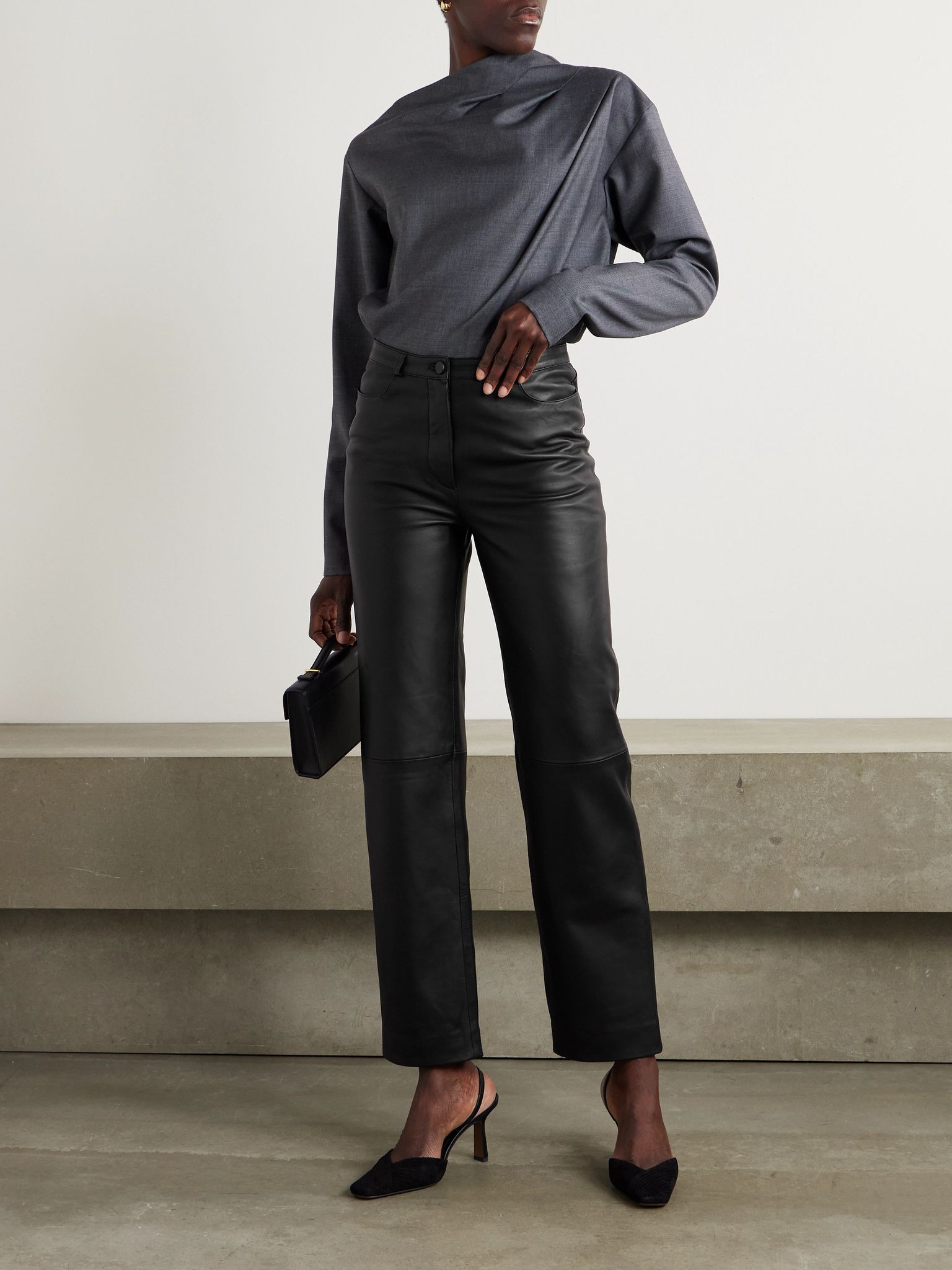 Cobe paneled leather straight-leg pants Black - 2