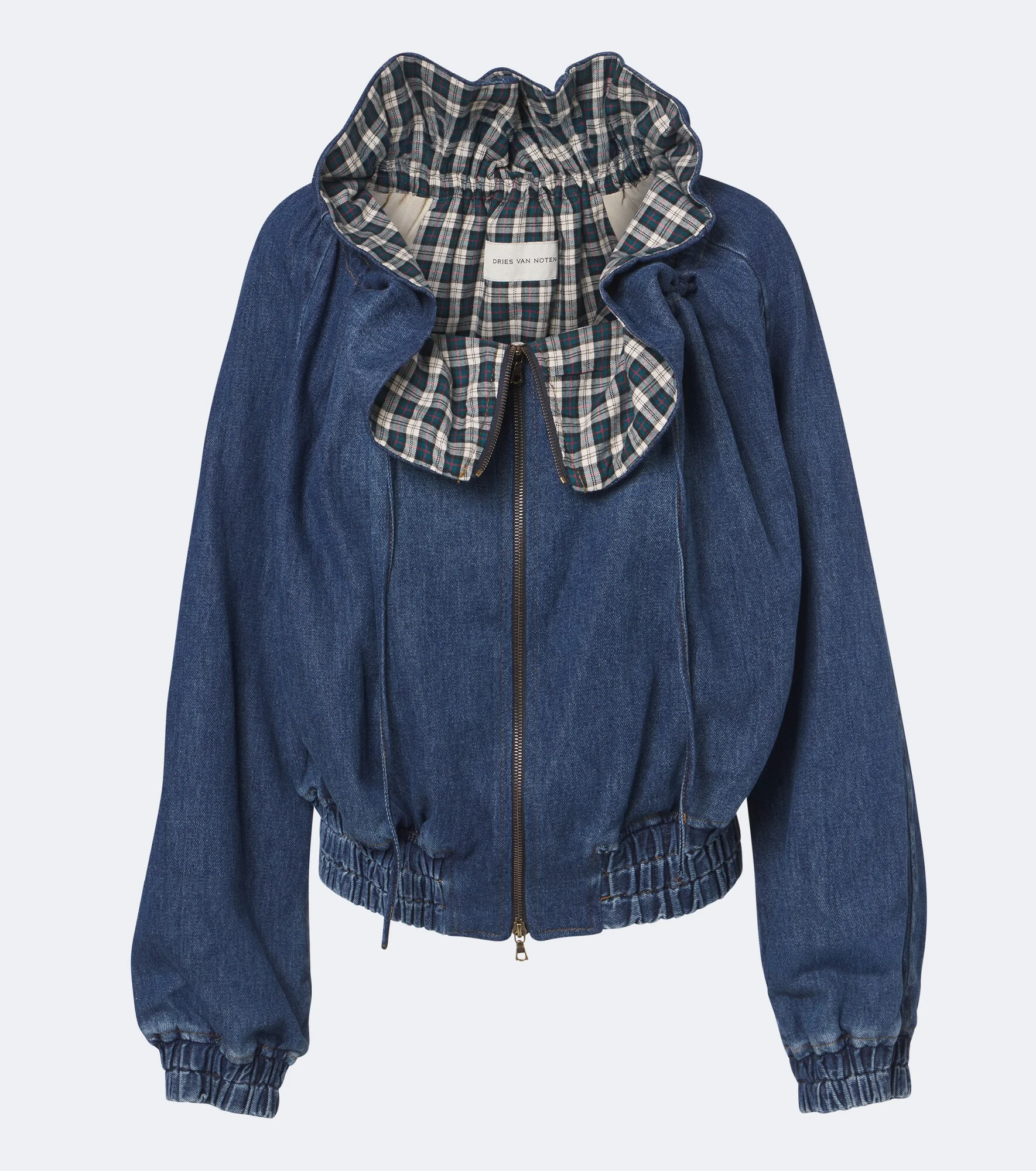 Checked ruffled denim jacket - 1