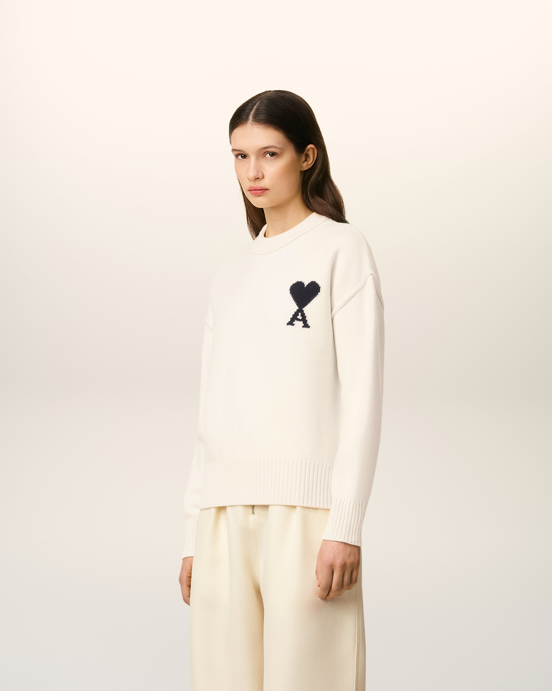 WHITE WOOL AMI DE COEUR CREWNECK SWEATER - 4