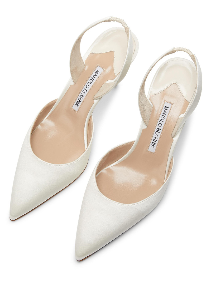 Women's Carolyne Satin 70MM Slingback Pumps - White 4