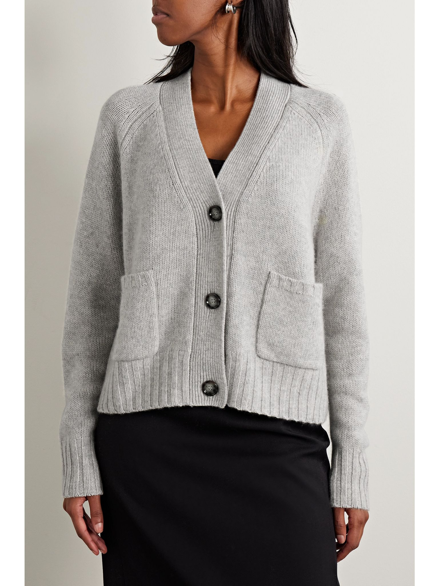 + NET SUSTAIN Wool and cashmere-blend cardigan Light gray - 3
