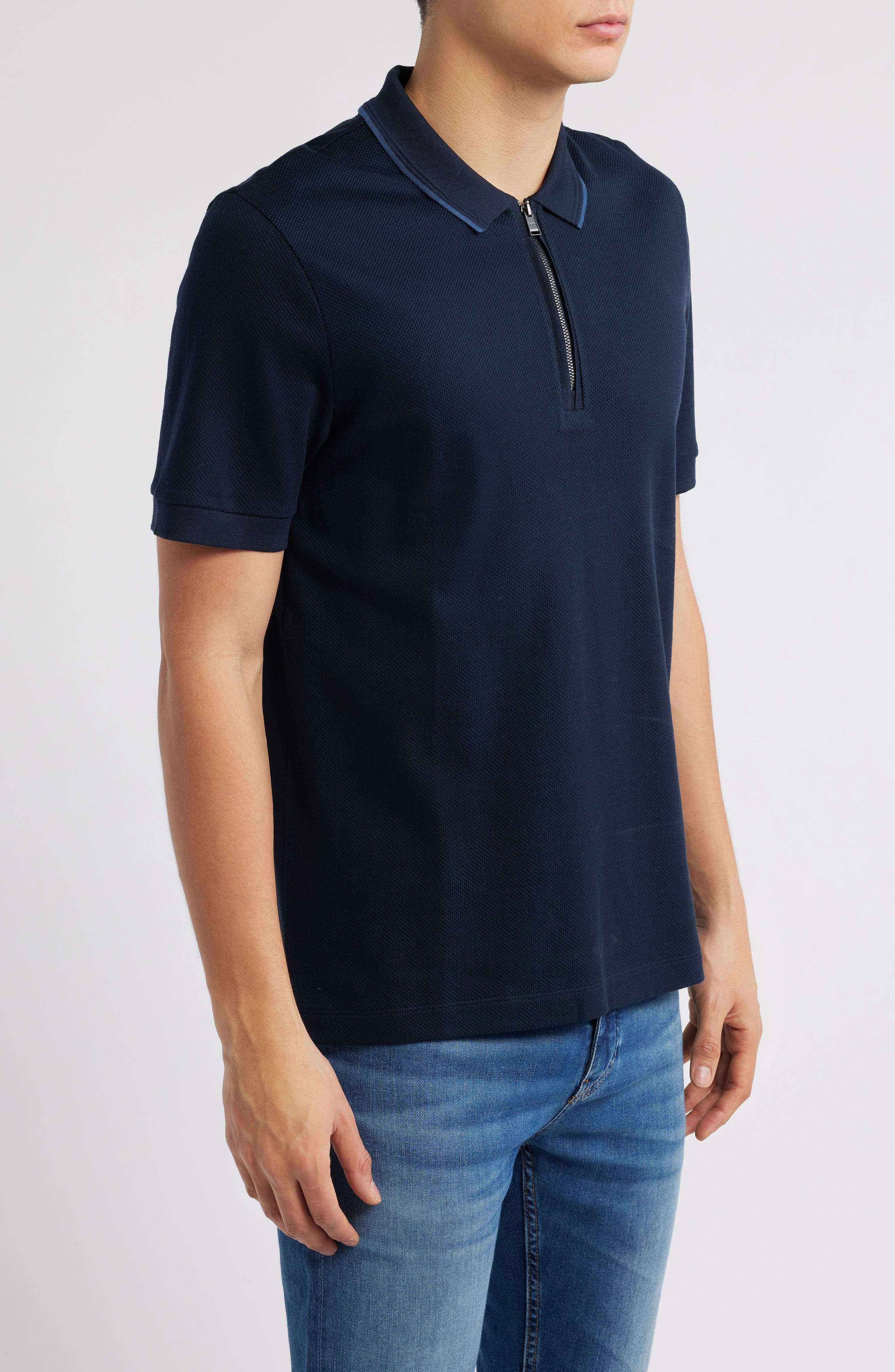 BOSS Paras Quarter Zip Cotton Polo in Dark Blue at Nordstrom - 3
