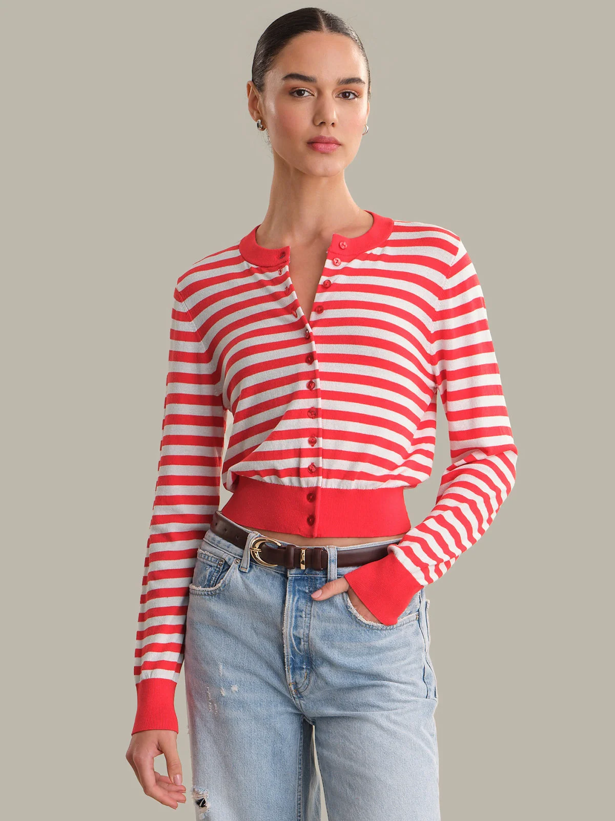 Jordan: Striped Cropped Cardigan - 1