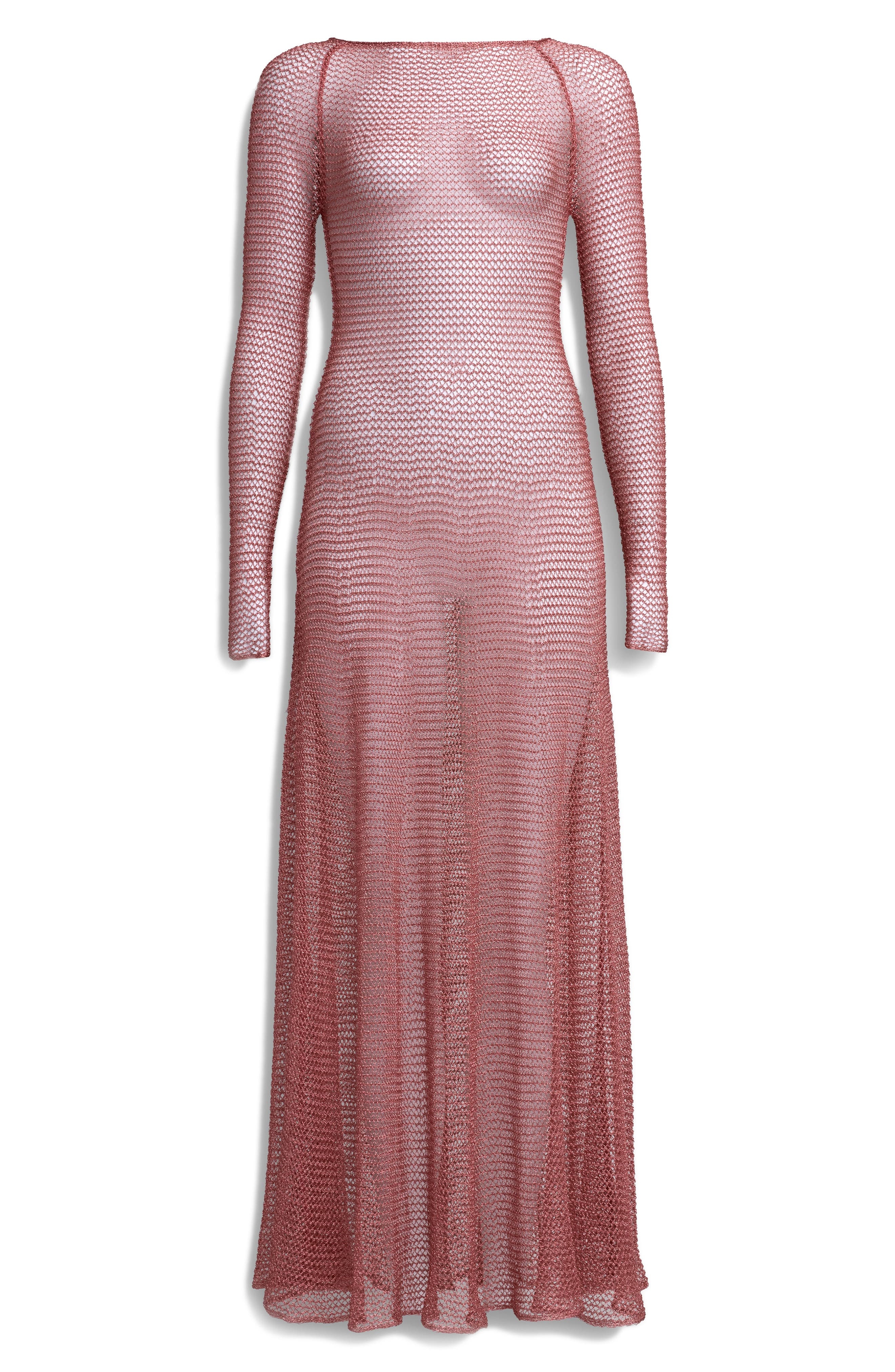Alaïa Long Sleeve Open Knit Chain Mail Dress in Corail at Nordstrom - 2