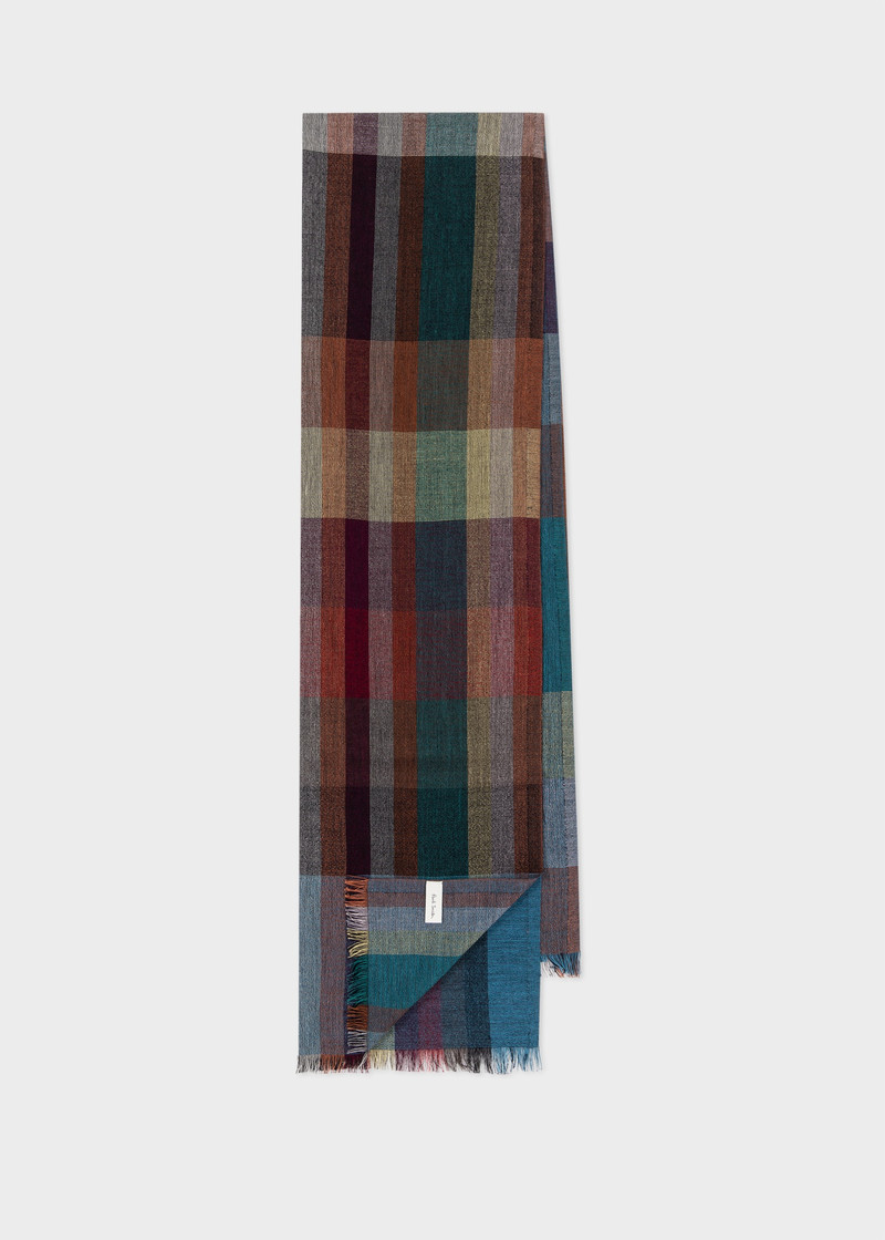 Wool-Silk 'Signature Stripe Check' Scarf 1