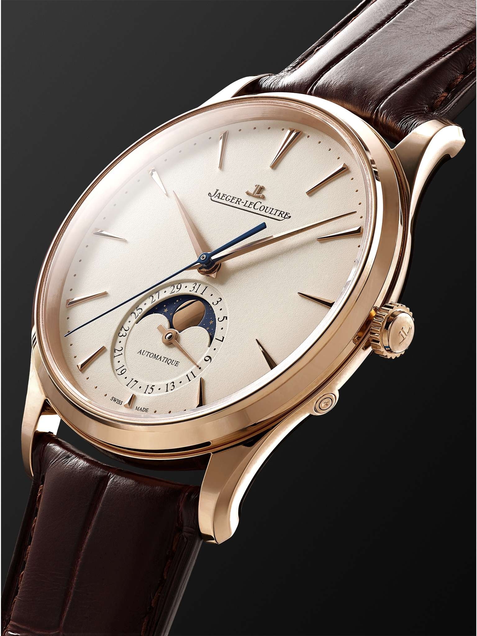 Master Ultra Thin Automatic Moon-Phase 39mm 18-Karat Pink Gold and Alligator Watch, Ref. No. 1362510 - 4