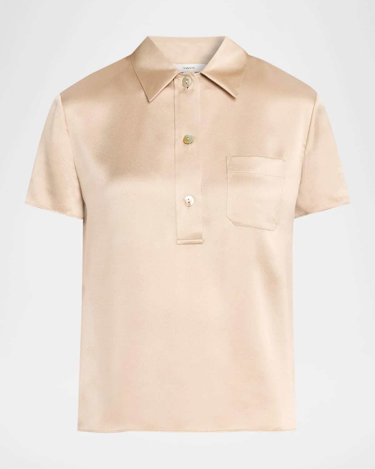 Silk Charmeuse Short-Sleeve Polo Shirt - 1