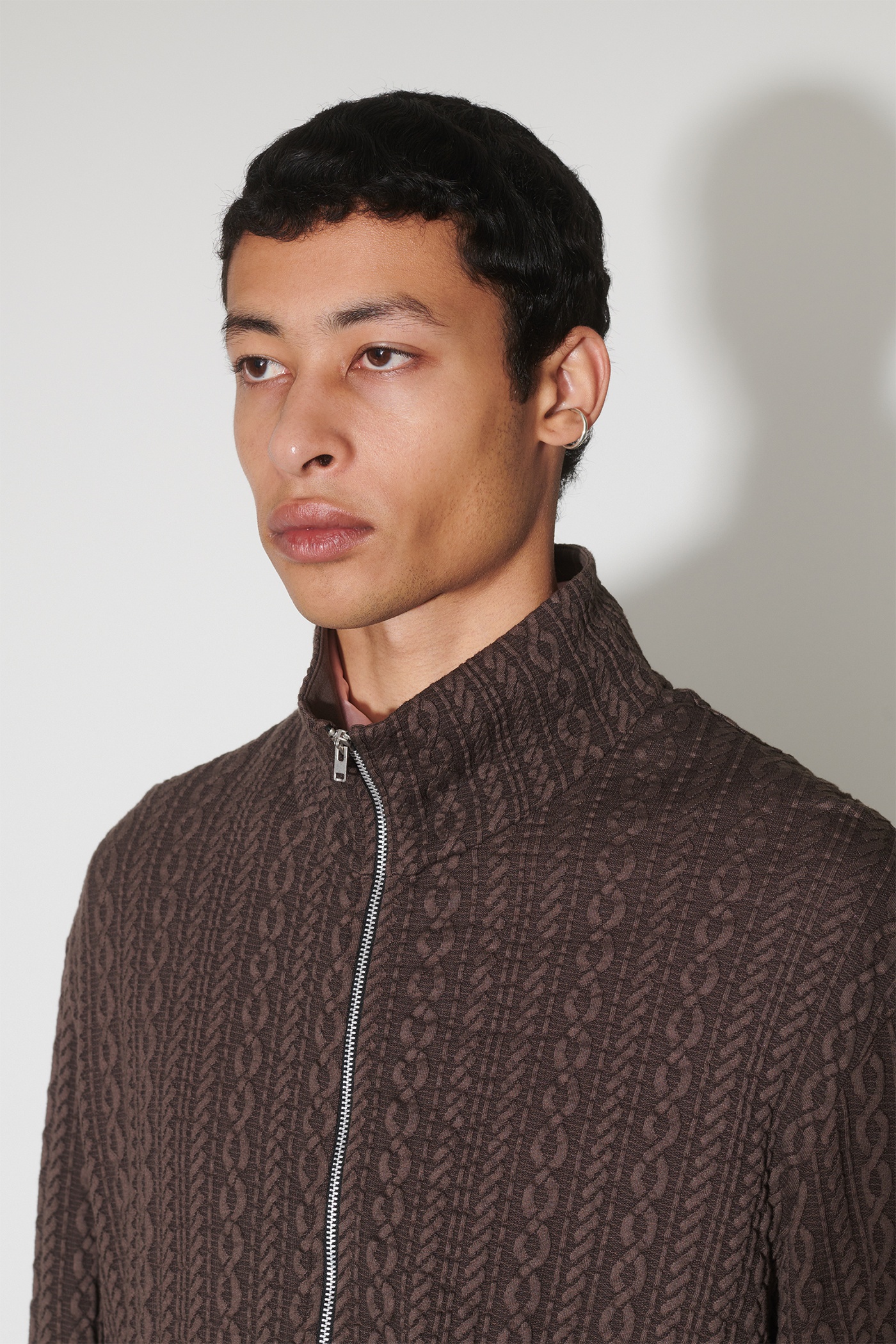Shrunken Fullzip Polo Indulgent Choco Cable Jacquard - 3