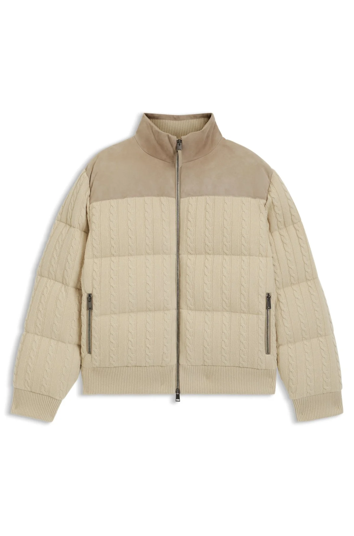 SUEDE-TRIM DOWN JACKET IN WOOL AND CASHMERE - 1