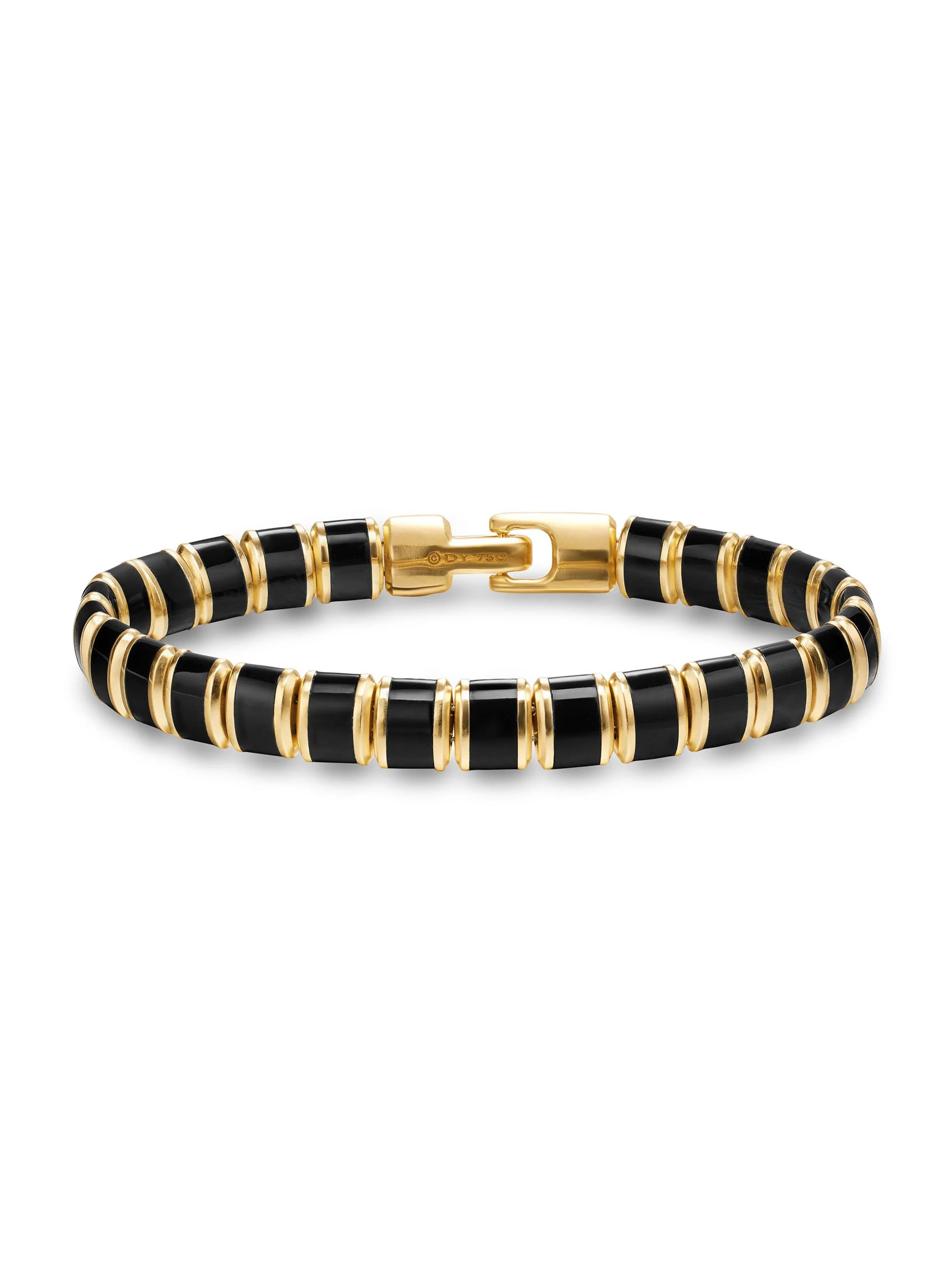 Men's Spiritual Beads Flat Bead Bracelet in 18K Yellow Gold - Black Onyx - 1