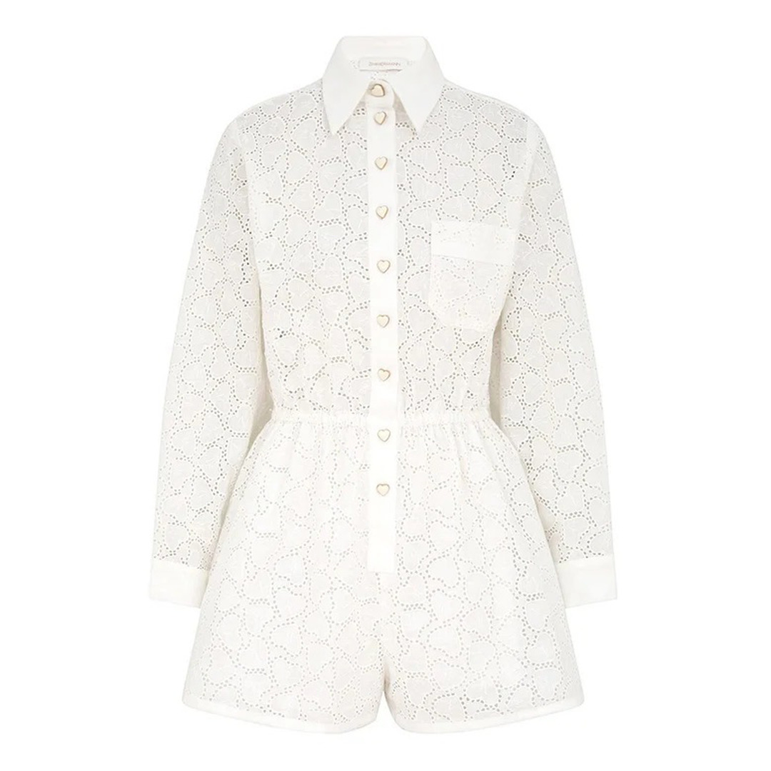 Crush Embroidered Playsuit - 1