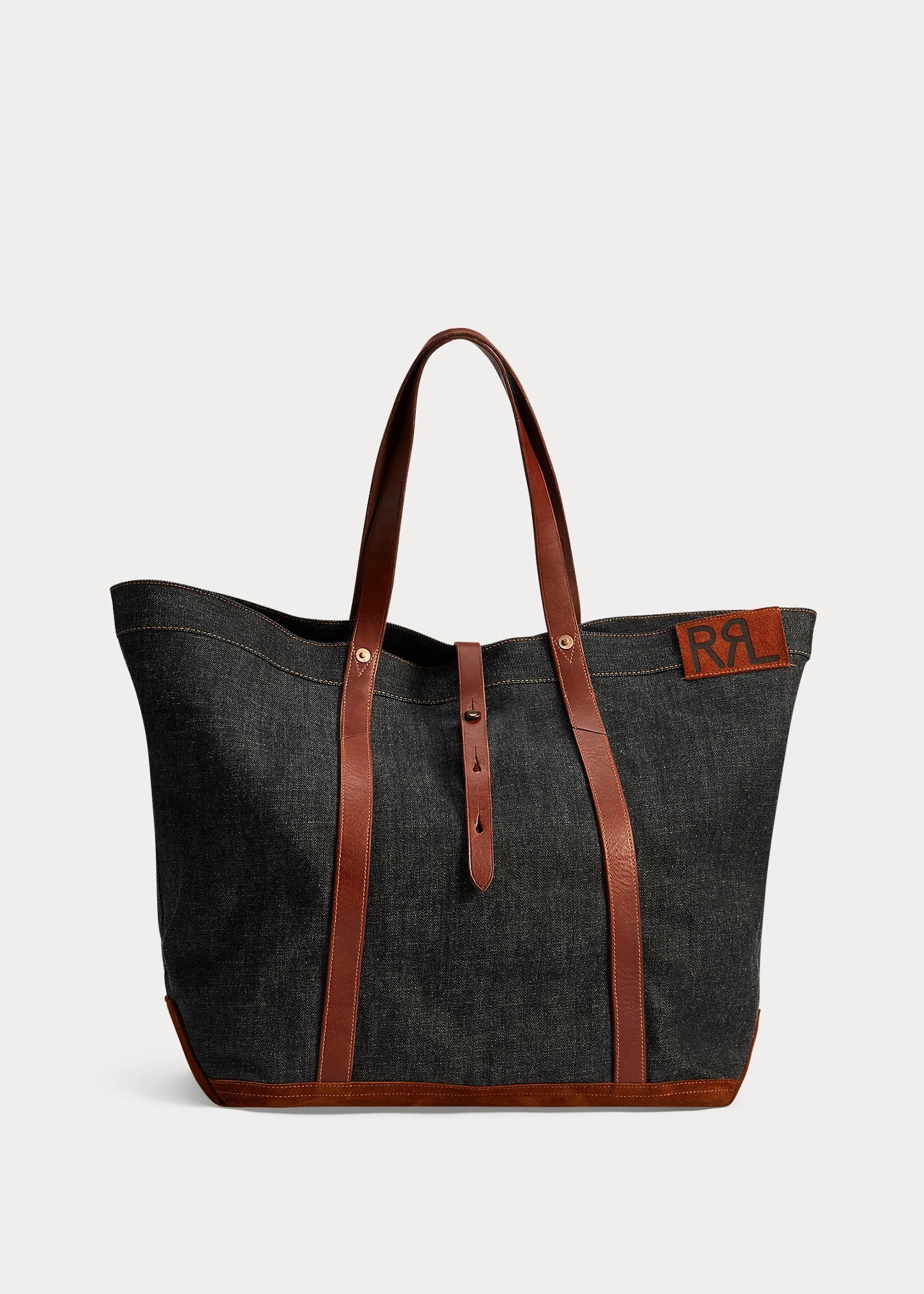 Leather-Trim Denim Tote - 1