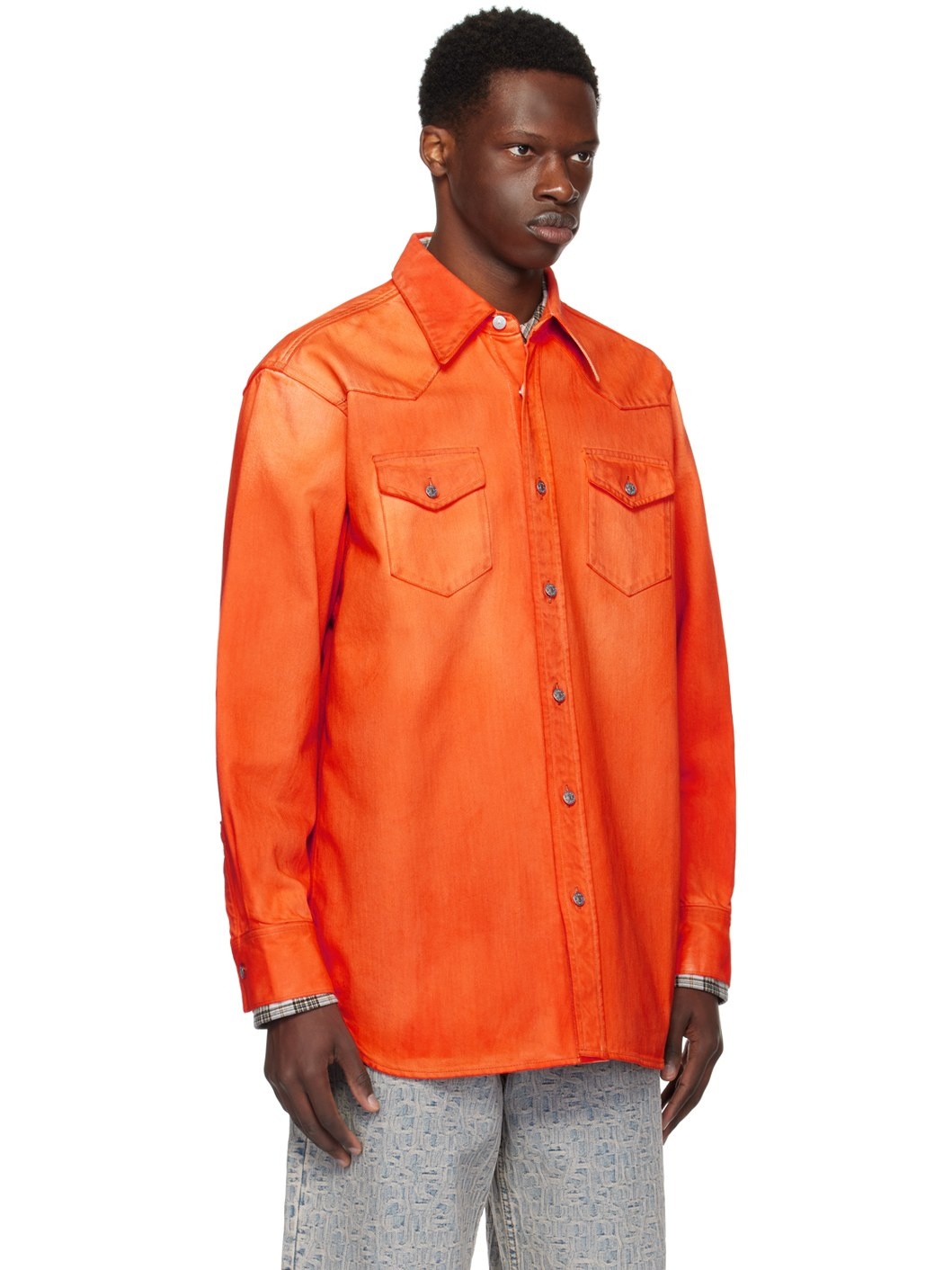 Orange Faded Denim Shirt - 2