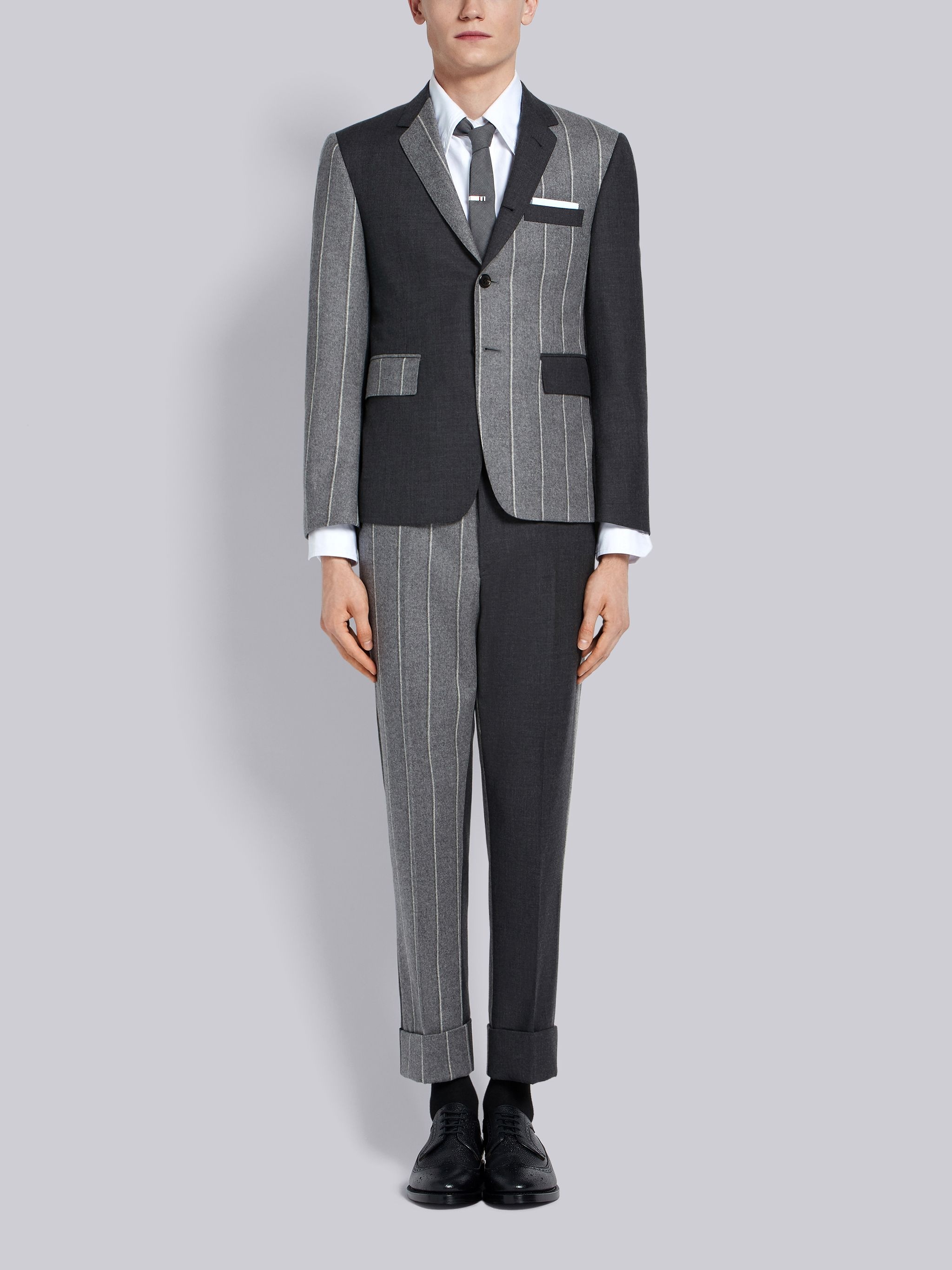 Medium Grey Super 120s Shadow Stripe Classic Suit - 1