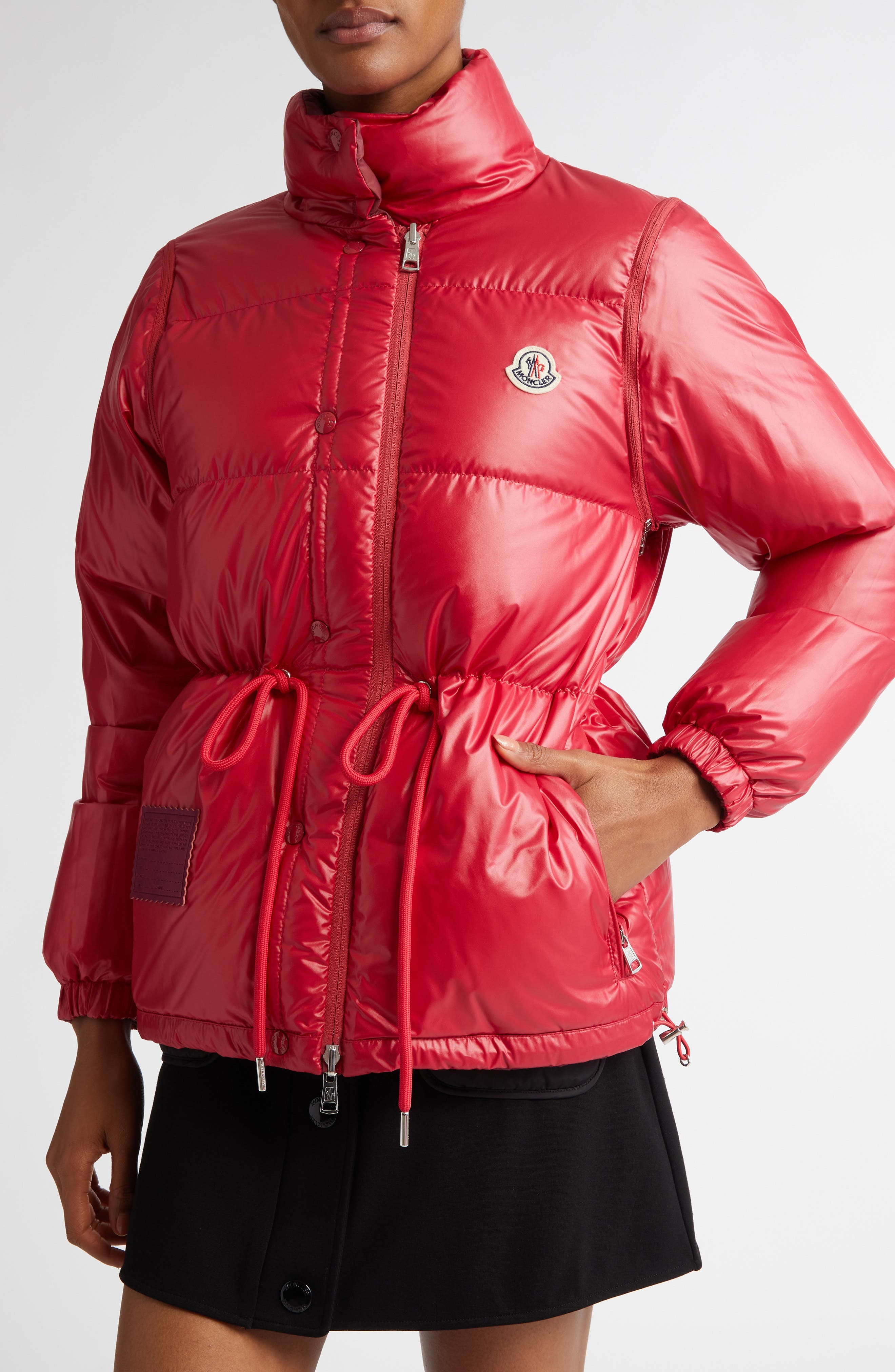 Moncler Verone Convertible Down Puffer Jacket in Dark Red at Nordstrom - 2