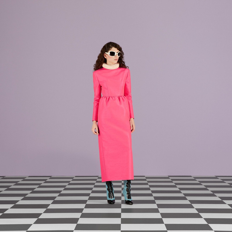 Silk blend dress with collar 6