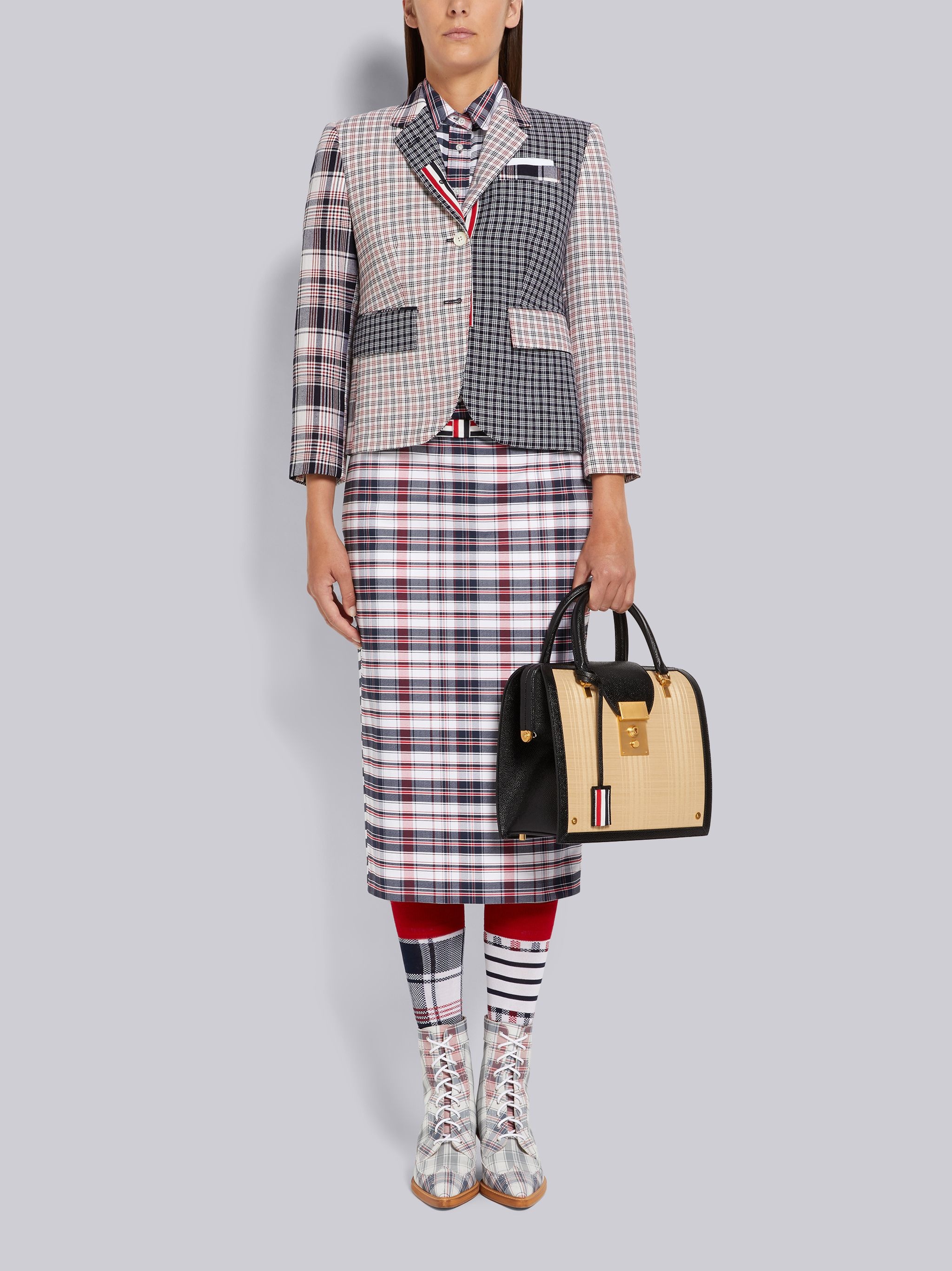 Multicolor Fun-Mix Micro 4-Bar Check and Hairline Madras Suiting High Armhole Jacket - 4