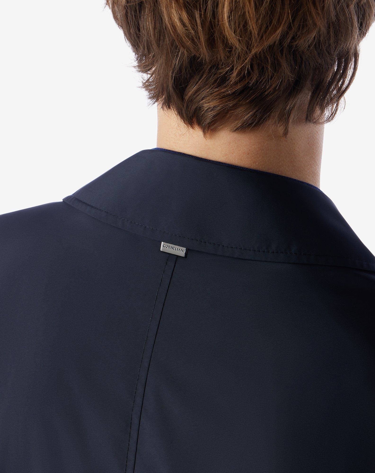 Navy blue technical poplin trench coat - 5