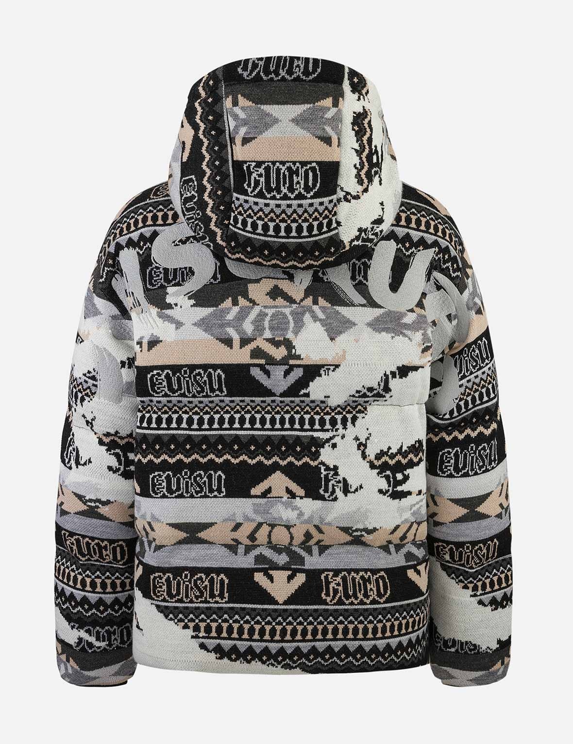Allover Kamon Intarsia Oversized Down Jacket - 2