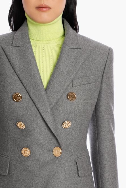 Heather gray wool blazer with gold-tone double-breasted buttoned closure - 6