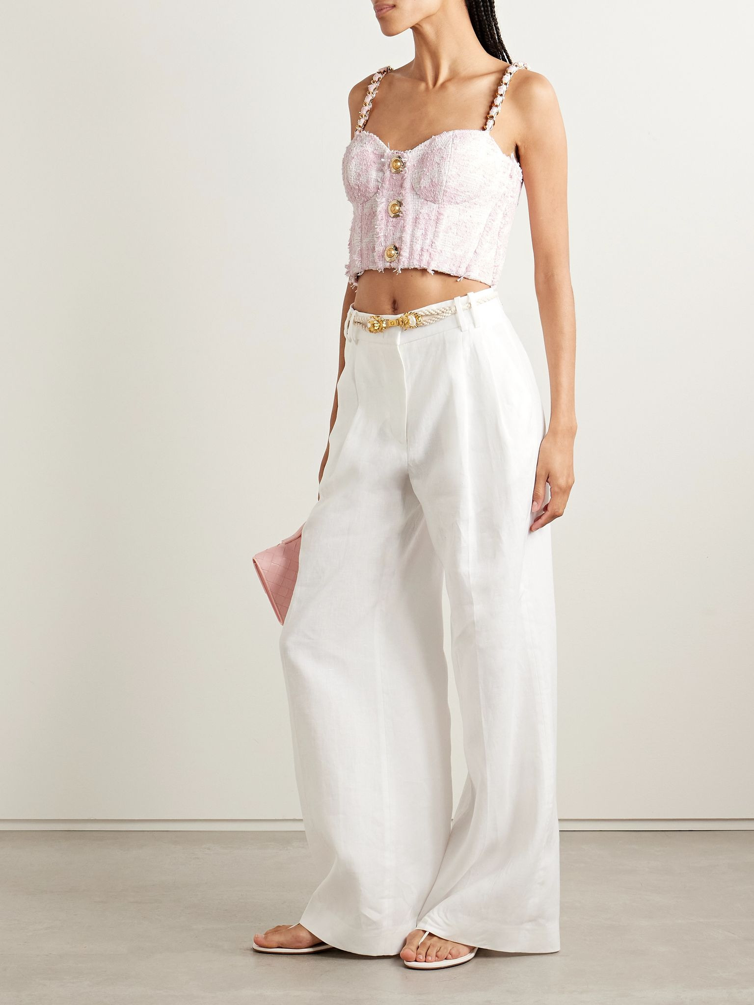 Embellished cotton-blend tweed bustier top Pink - 2