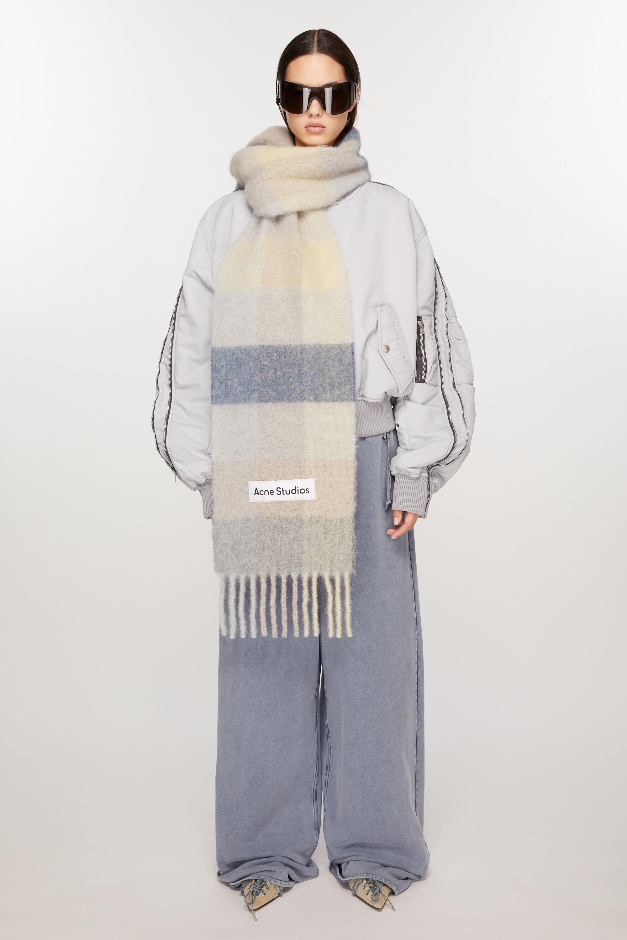 ★人気★ Acne Studios Mohair Check Scarf Lilac White Acne Studios - Mohair checked scarf - Lilac/white