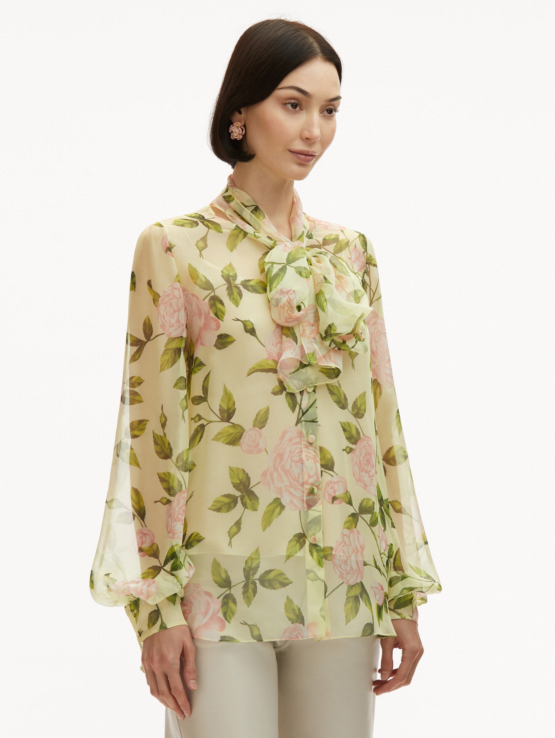 ENGLISH ROSE SILK CHIFFON BLOUSE - 5