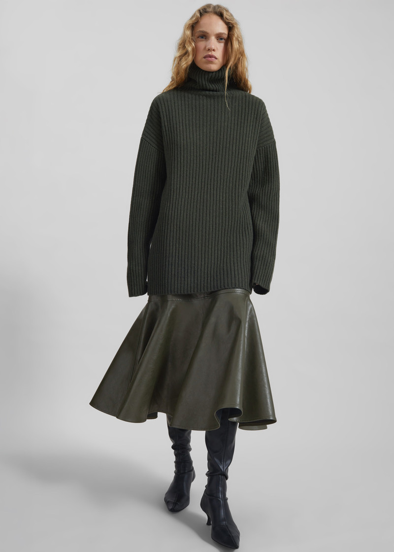Arvika Faux Leather Mermaid Skirt - Dark Olive 6