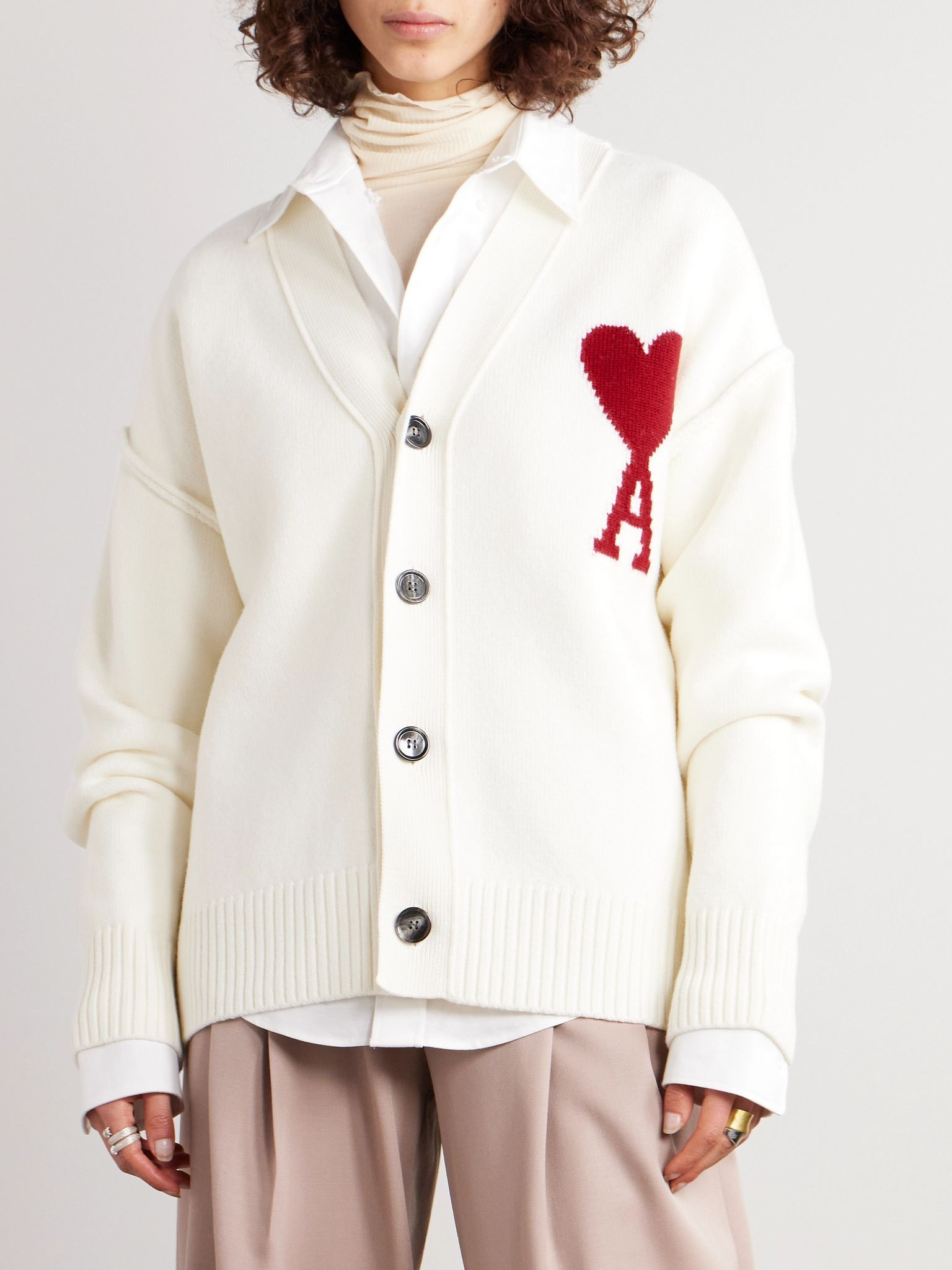 ADC intarsia merino wool cardigan Off-white - 3