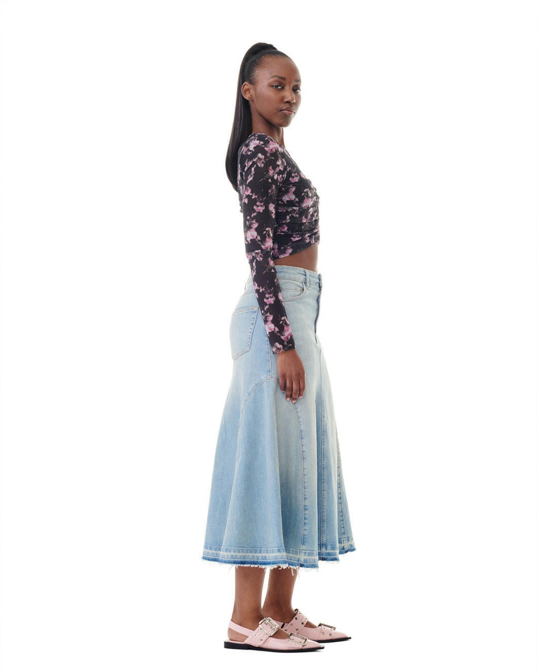 LIGHT BLUE DENIM MIDI SKIRT - 3