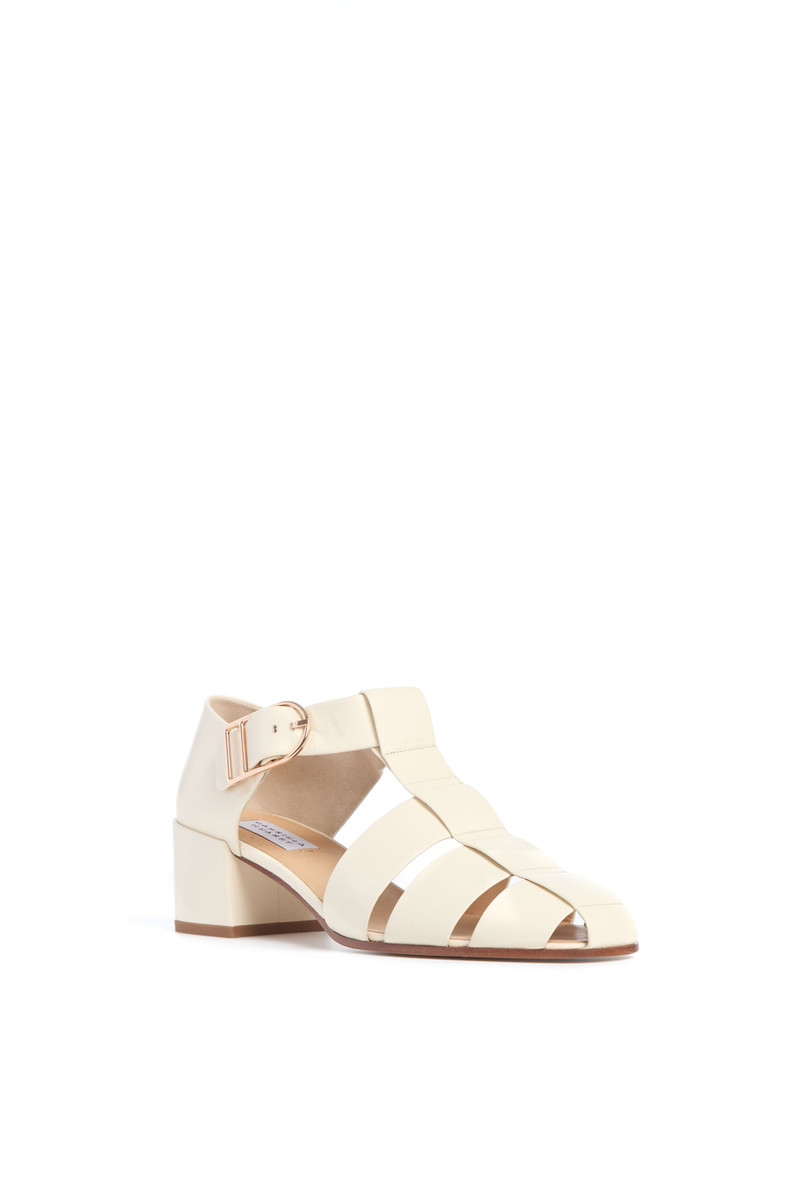 Lyle Block Heel Pump in Cream Nappa Leather 2