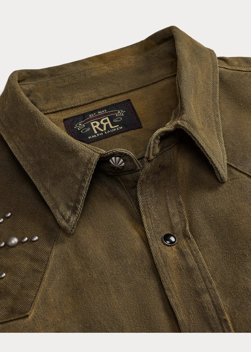 Slim Fit Studded Denim Western Shirt 5