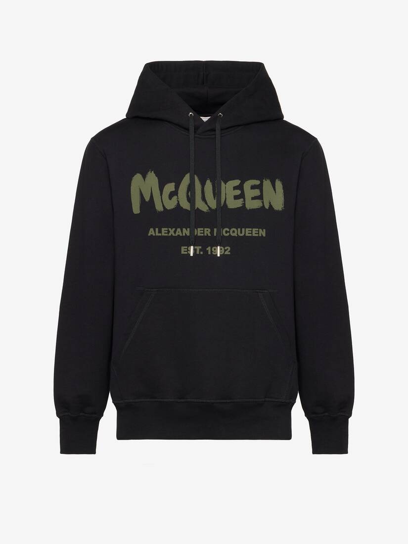 Men's McQueen Graffiti Hooded Sweatshirt in Black/khaki - 1