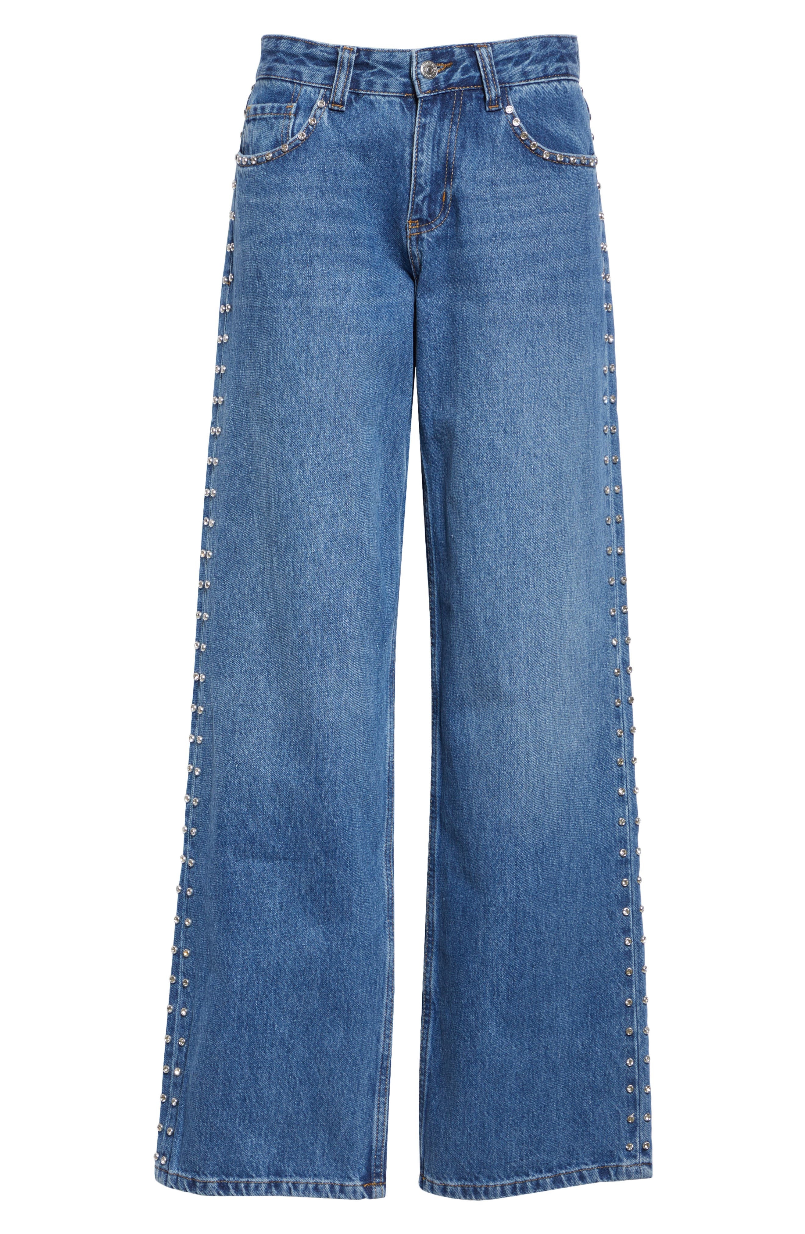 Sandy Liang Updo Low Rise Straight Leg Jeans in Medium Blue at Nordstrom - 6