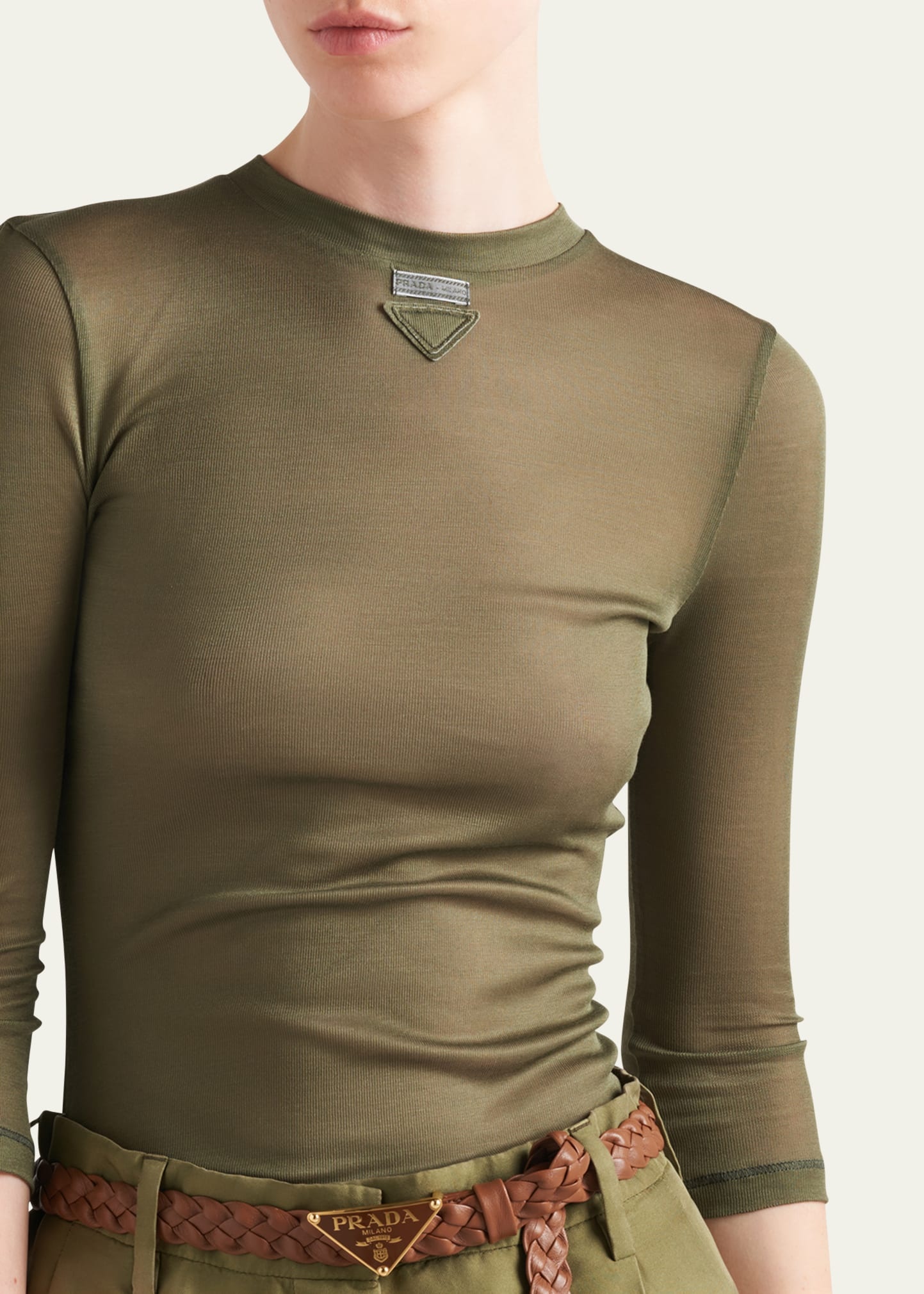 Three-Quarter Sleeve Jersey Silk Top - 4