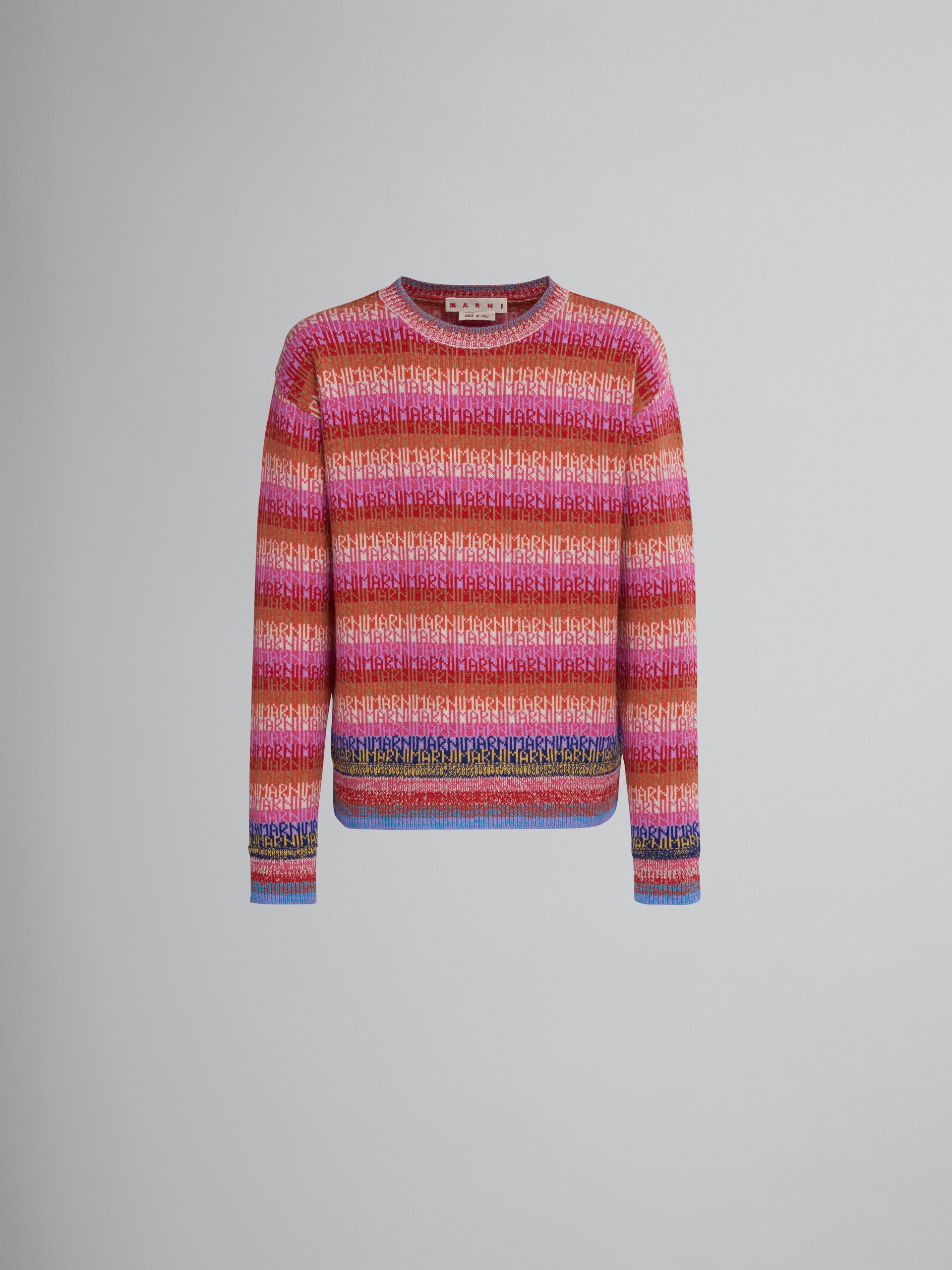 WOOL TOP WITH MULTICOLOUR STRIPES AND JACQUARD LOGO - 1