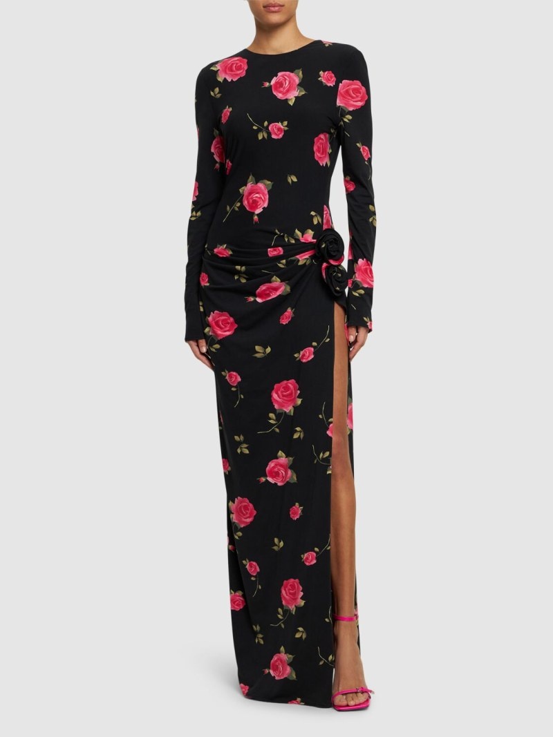 Rose printed draped jersey long dress - 2