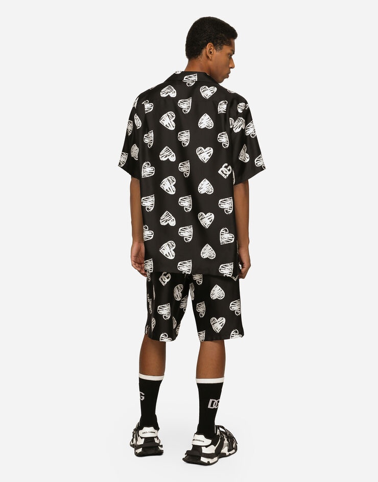 Silk twill shirt Hawaiian shirt with DG heart print - 5