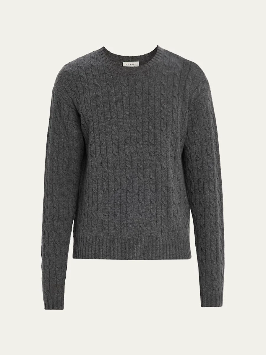 Men's Cable Knit Cashmere and Wool Crewneck Sweater - 1