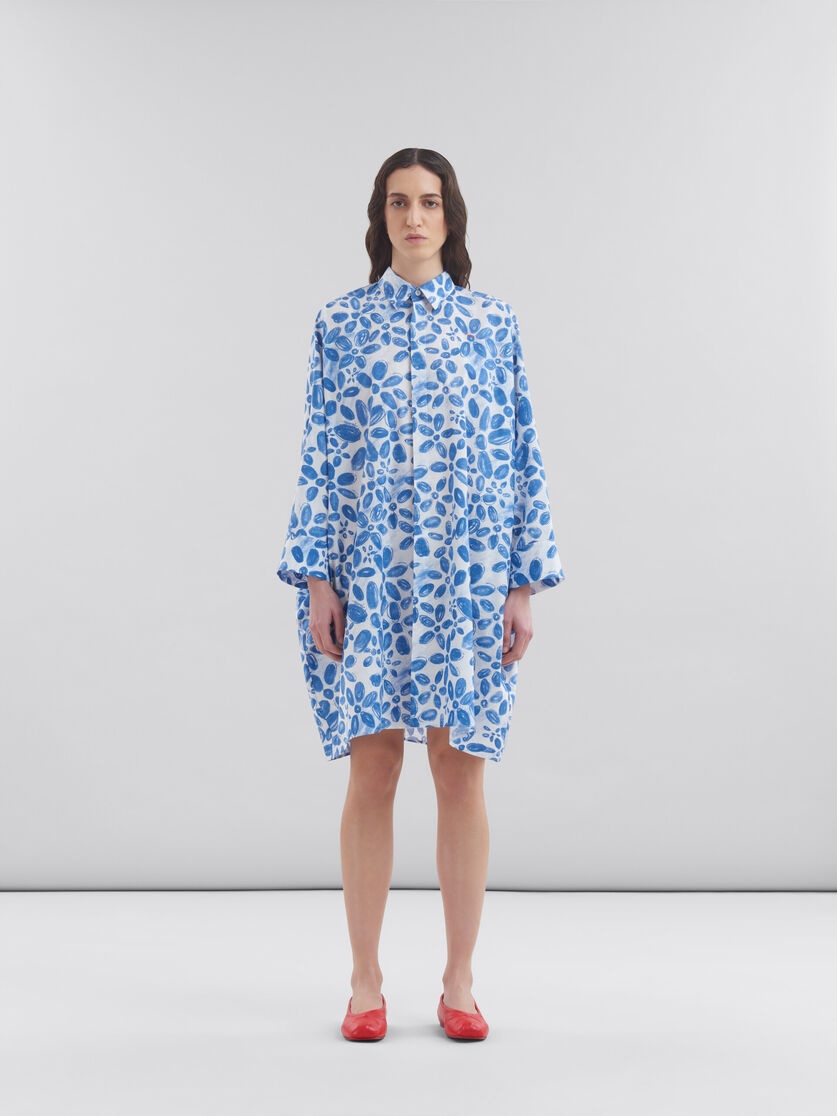 WHITE POPLIN COCOON DRESS WITH BLOOMING PRINT - 2