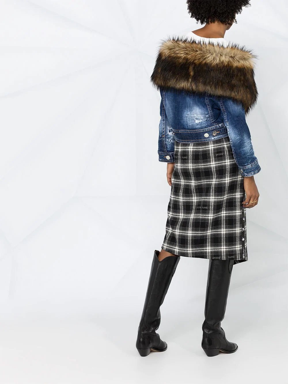 faux-fur collar denim jacket - 6