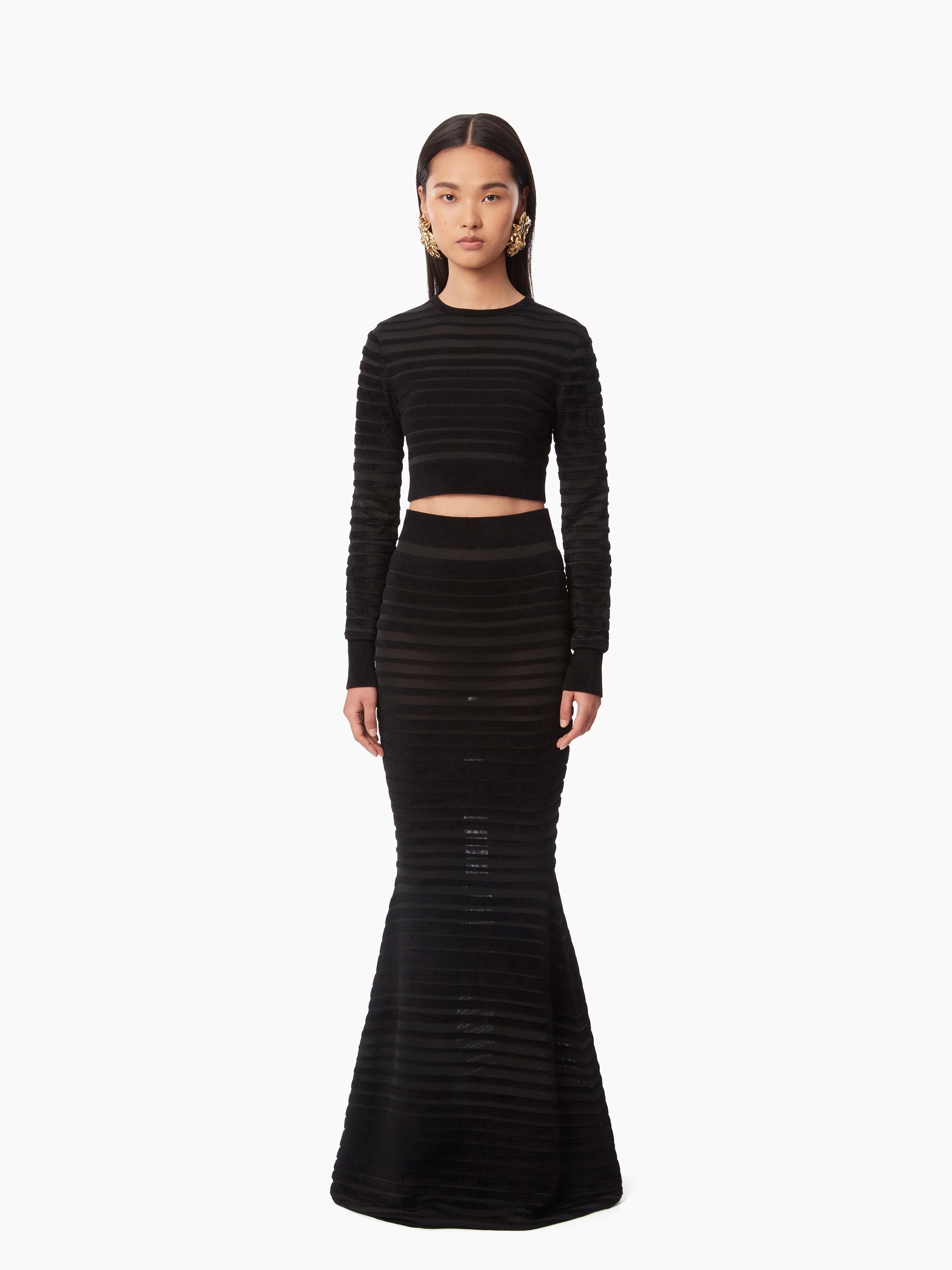 CROPPED TOP WITH TONAL STRIPE - 1